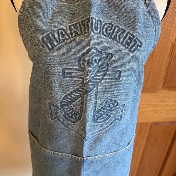 The Nautical Table Nautical Denim Apron Blue Nantucket Anchor Design - Picture 3 of 7